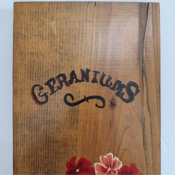 Vintage 70s Signed Fransen Handpainted Wood Board Wall Hanging Geraniums Floral - Picture 2 of 9